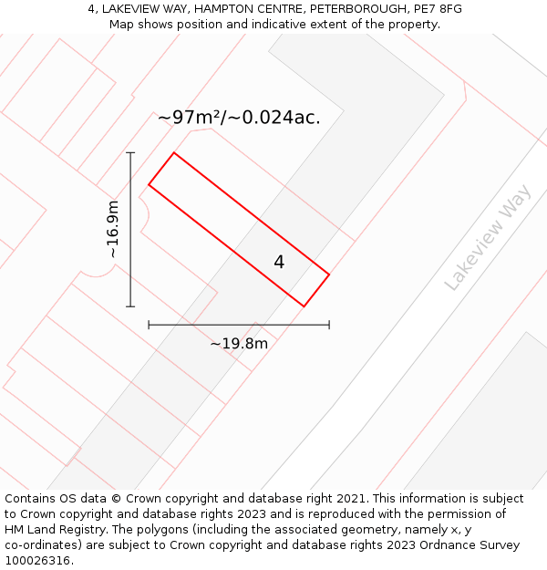 4, LAKEVIEW WAY, HAMPTON CENTRE, PETERBOROUGH, PE7 8FG: Plot and title map