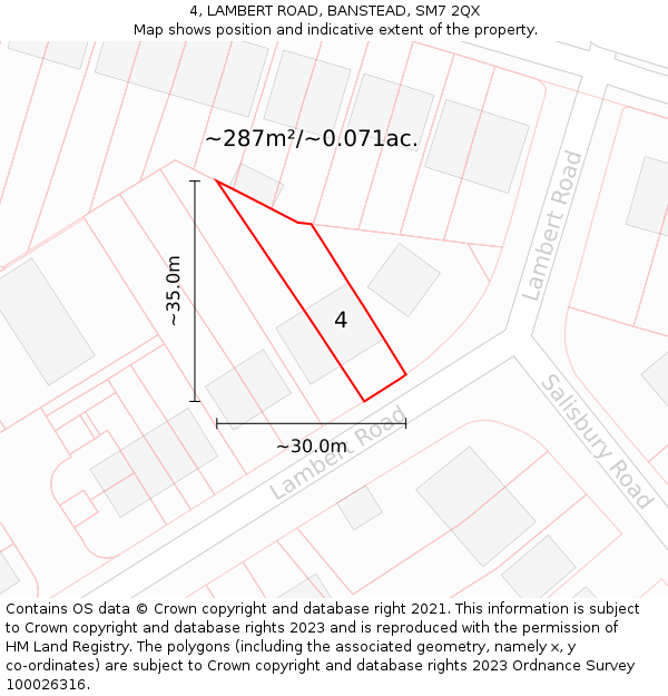 4, LAMBERT ROAD, BANSTEAD, SM7 2QX: Plot and title map
