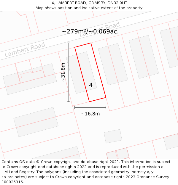 4, LAMBERT ROAD, GRIMSBY, DN32 0HT: Plot and title map