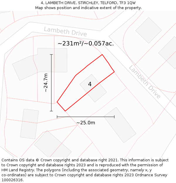 4, LAMBETH DRIVE, STIRCHLEY, TELFORD, TF3 1QW: Plot and title map