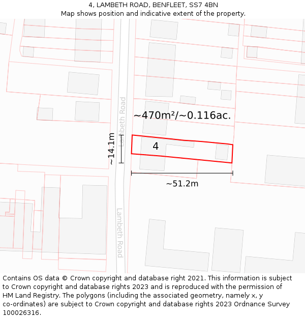 4, LAMBETH ROAD, BENFLEET, SS7 4BN: Plot and title map