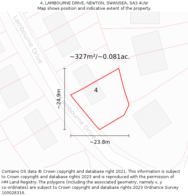 4, LAMBOURNE DRIVE, NEWTON, SWANSEA, SA3 4UW: Plot and title map