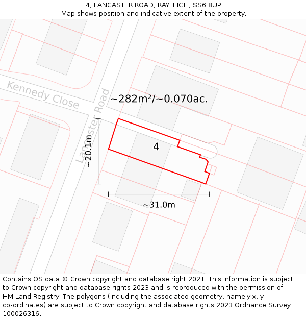 4, LANCASTER ROAD, RAYLEIGH, SS6 8UP: Plot and title map