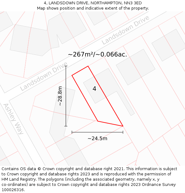 4, LANDSDOWN DRIVE, NORTHAMPTON, NN3 3ED: Plot and title map