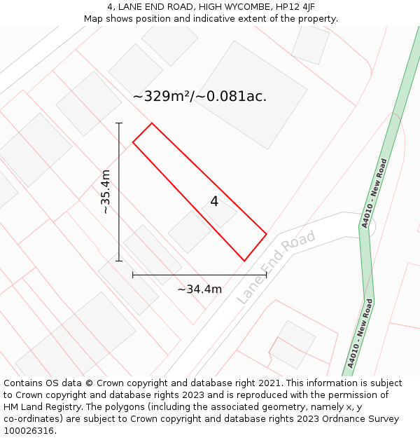 4, LANE END ROAD, HIGH WYCOMBE, HP12 4JF: Plot and title map