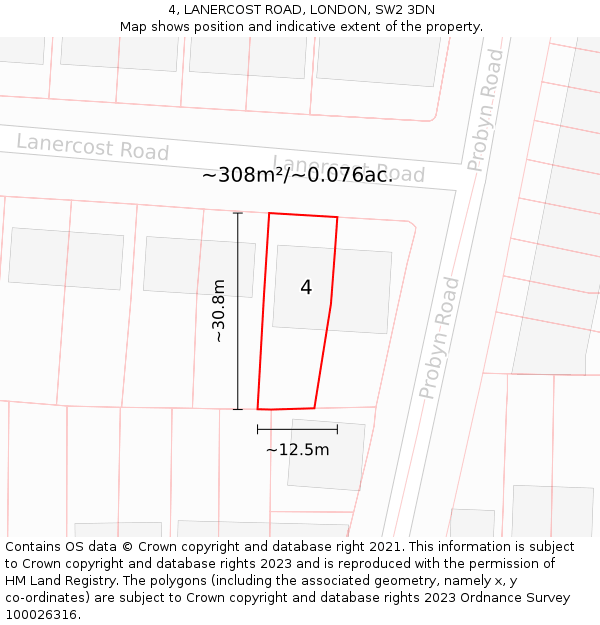 4, LANERCOST ROAD, LONDON, SW2 3DN: Plot and title map