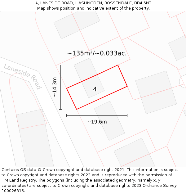 4, LANESIDE ROAD, HASLINGDEN, ROSSENDALE, BB4 5NT: Plot and title map