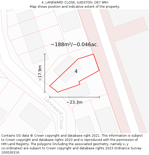 4, LANEWARD CLOSE, ILKESTON, DE7 8RH: Plot and title map
