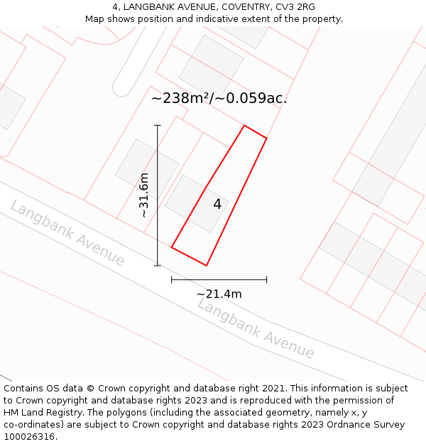 4, LANGBANK AVENUE, COVENTRY, CV3 2RG: Plot and title map