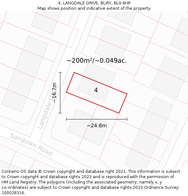 4, LANGDALE DRIVE, BURY, BL9 8HP: Plot and title map