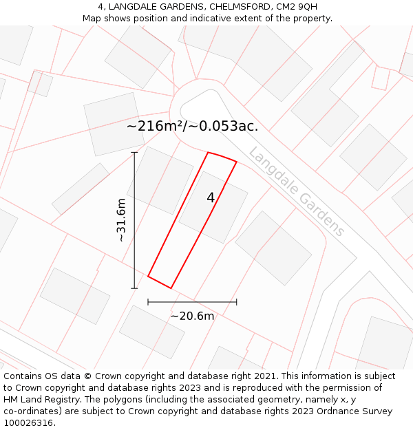 4, LANGDALE GARDENS, CHELMSFORD, CM2 9QH: Plot and title map