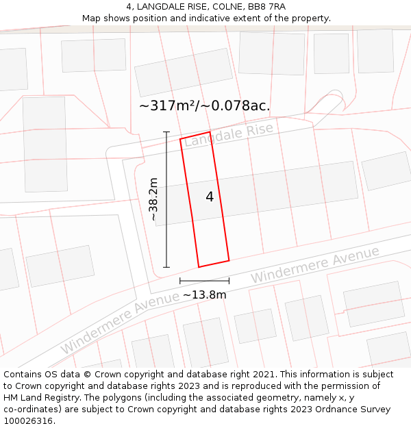 4, LANGDALE RISE, COLNE, BB8 7RA: Plot and title map
