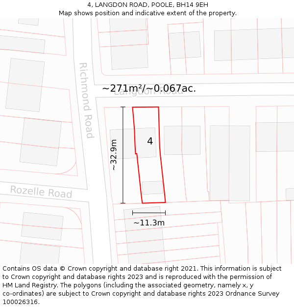 4, LANGDON ROAD, POOLE, BH14 9EH: Plot and title map