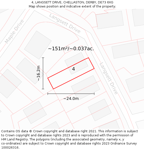 4, LANGSETT DRIVE, CHELLASTON, DERBY, DE73 6XG: Plot and title map