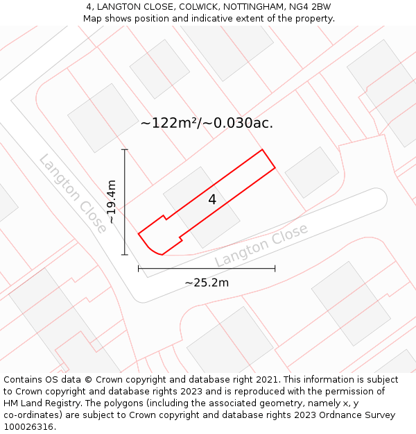 4, LANGTON CLOSE, COLWICK, NOTTINGHAM, NG4 2BW: Plot and title map