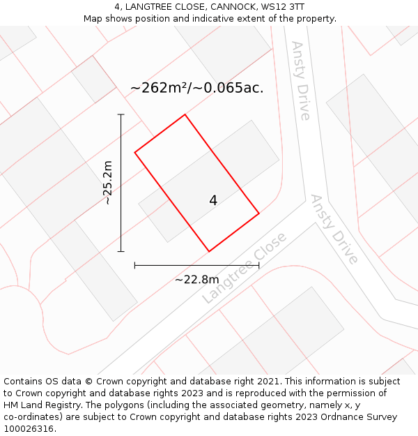 4, LANGTREE CLOSE, CANNOCK, WS12 3TT: Plot and title map