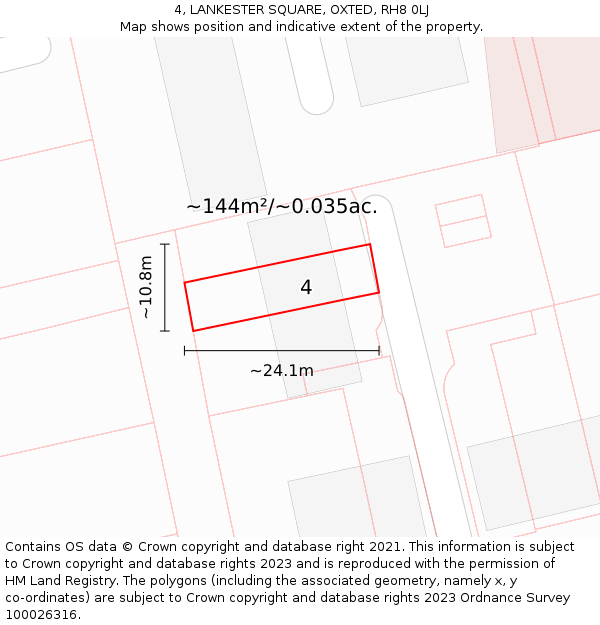 4, LANKESTER SQUARE, OXTED, RH8 0LJ: Plot and title map