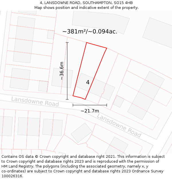 4, LANSDOWNE ROAD, SOUTHAMPTON, SO15 4HB: Plot and title map