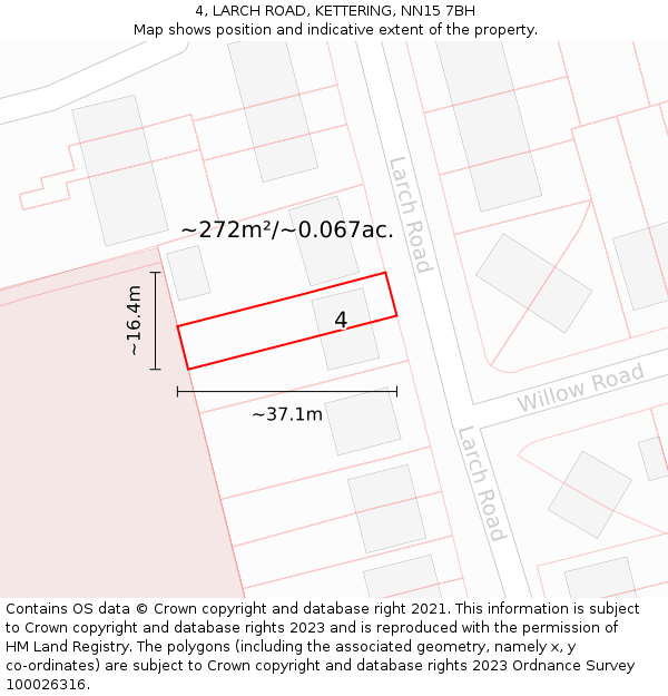 4, LARCH ROAD, KETTERING, NN15 7BH: Plot and title map