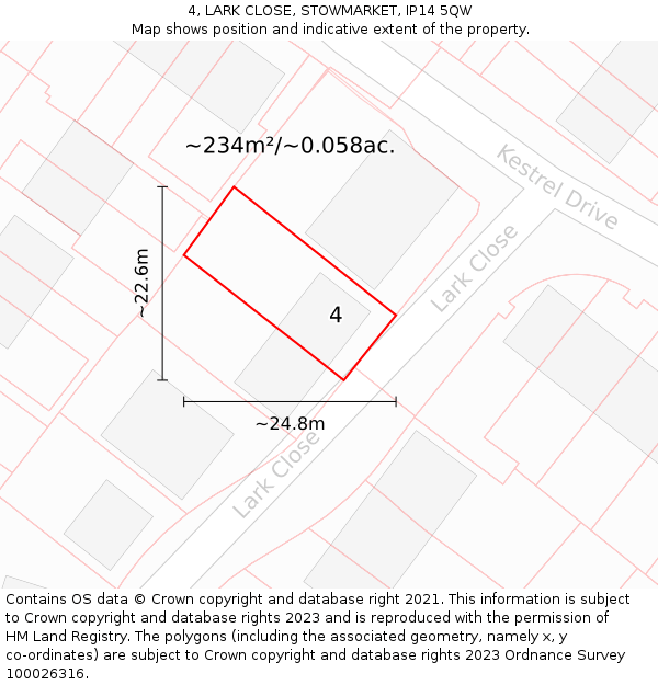 4, LARK CLOSE, STOWMARKET, IP14 5QW: Plot and title map