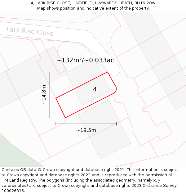 4, LARK RISE CLOSE, LINDFIELD, HAYWARDS HEATH, RH16 2QW: Plot and title map