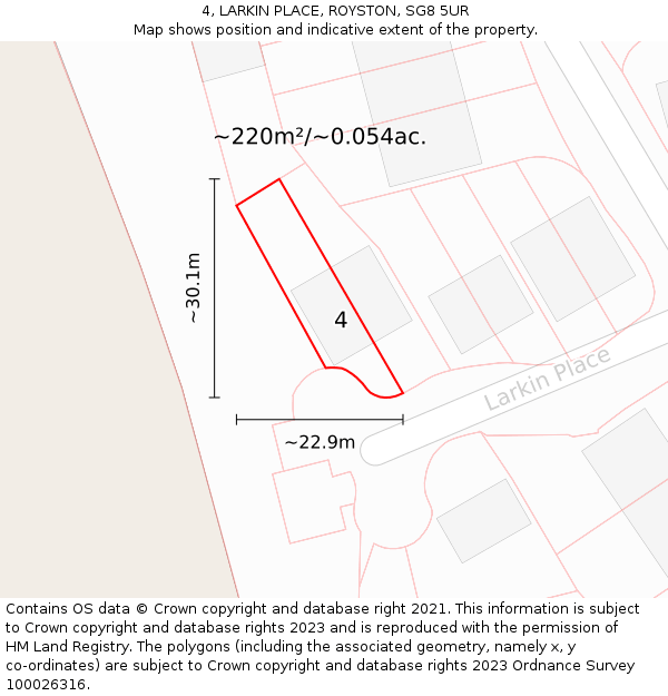 4, LARKIN PLACE, ROYSTON, SG8 5UR: Plot and title map