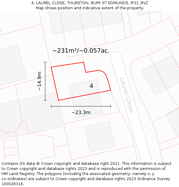 4, LAUREL CLOSE, THURSTON, BURY ST EDMUNDS, IP31 3NZ: Plot and title map