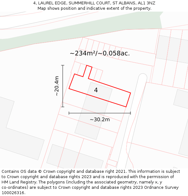 4, LAUREL EDGE, SUMMERHILL COURT, ST ALBANS, AL1 3NZ: Plot and title map