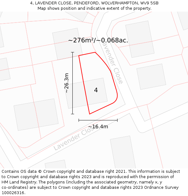 4, LAVENDER CLOSE, PENDEFORD, WOLVERHAMPTON, WV9 5SB: Plot and title map