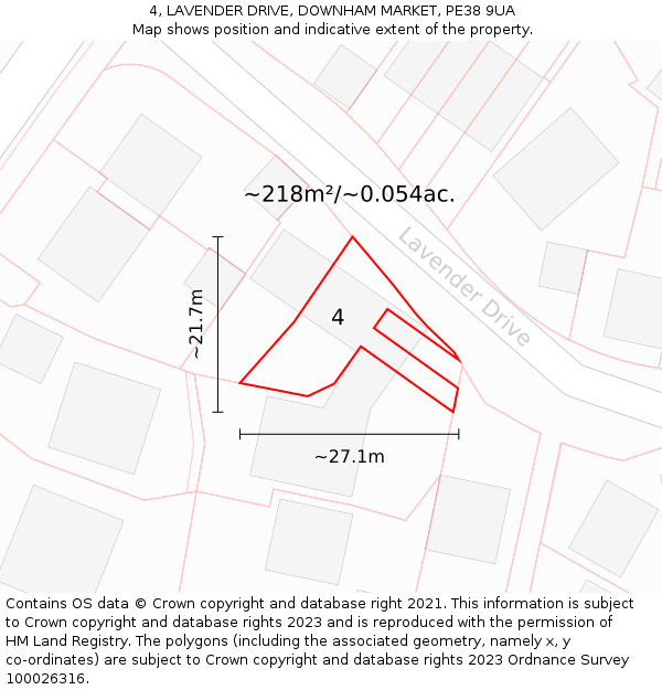 4, LAVENDER DRIVE, DOWNHAM MARKET, PE38 9UA: Plot and title map