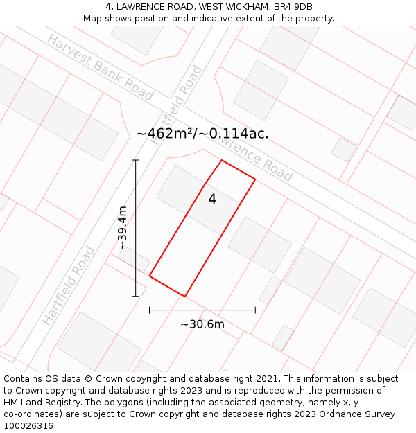 4, LAWRENCE ROAD, WEST WICKHAM, BR4 9DB: Plot and title map