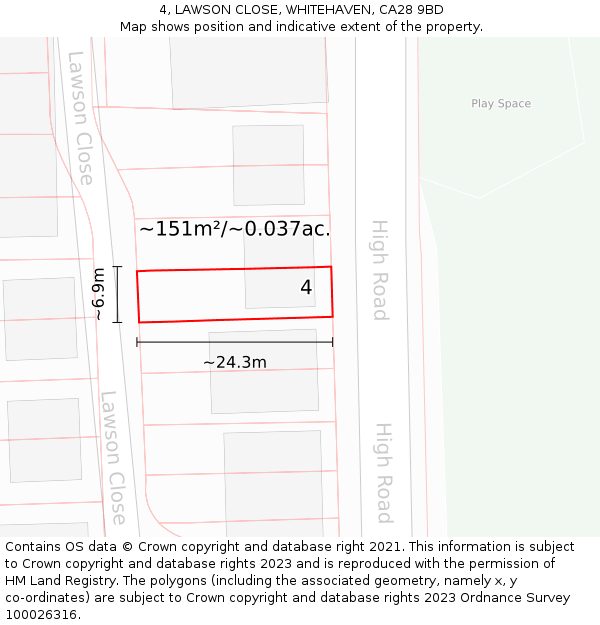 4, LAWSON CLOSE, WHITEHAVEN, CA28 9BD: Plot and title map