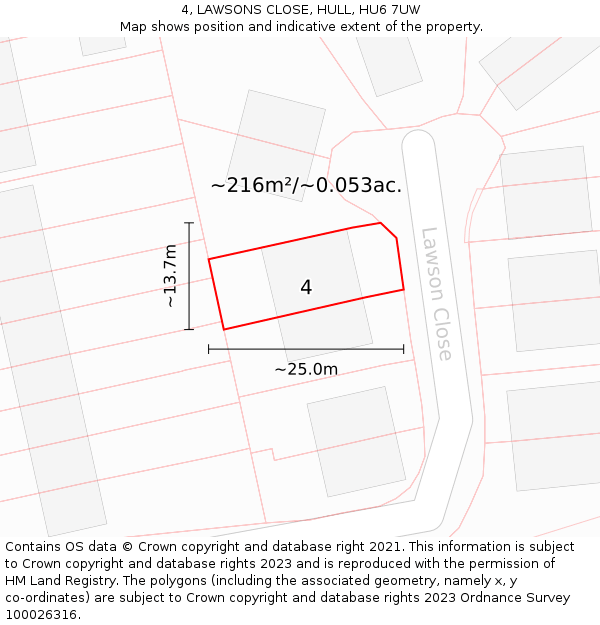 4, LAWSONS CLOSE, HULL, HU6 7UW: Plot and title map