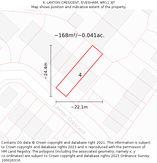 4, LAXTON CRESCENT, EVESHAM, WR11 3JT: Plot and title map
