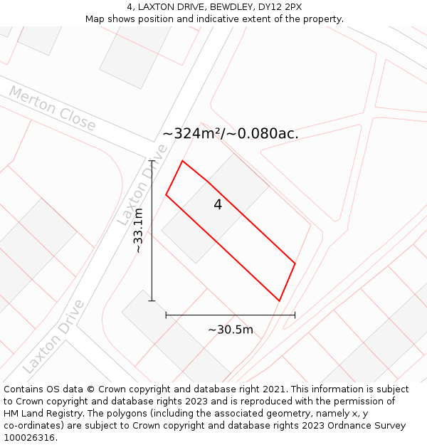 4, LAXTON DRIVE, BEWDLEY, DY12 2PX: Plot and title map