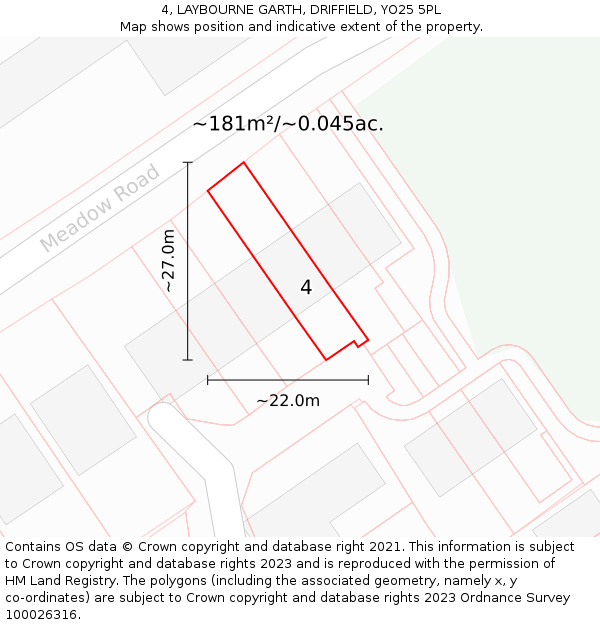 4, LAYBOURNE GARTH, DRIFFIELD, YO25 5PL: Plot and title map