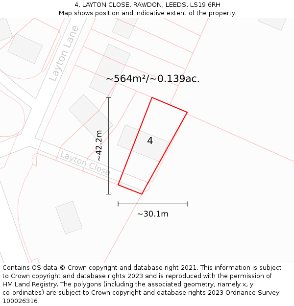 4, LAYTON CLOSE, RAWDON, LEEDS, LS19 6RH: Plot and title map