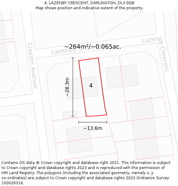 4, LAZENBY CRESCENT, DARLINGTON, DL3 9QB: Plot and title map