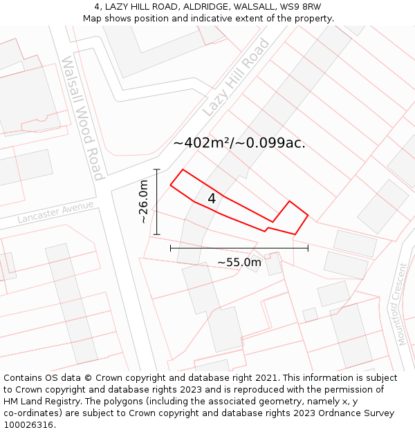 4, LAZY HILL ROAD, ALDRIDGE, WALSALL, WS9 8RW: Plot and title map