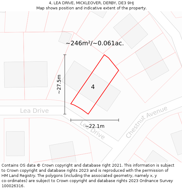 4, LEA DRIVE, MICKLEOVER, DERBY, DE3 9HJ: Plot and title map