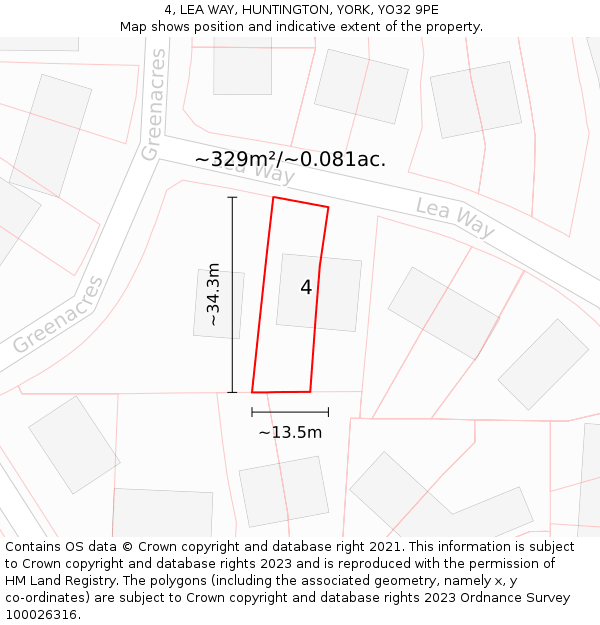 4, LEA WAY, HUNTINGTON, YORK, YO32 9PE: Plot and title map