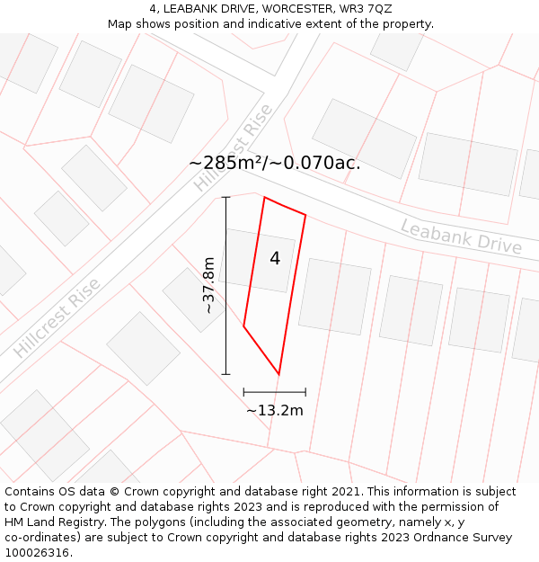 4, LEABANK DRIVE, WORCESTER, WR3 7QZ: Plot and title map