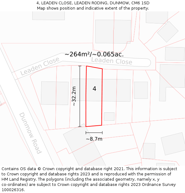 4, LEADEN CLOSE, LEADEN RODING, DUNMOW, CM6 1SD: Plot and title map