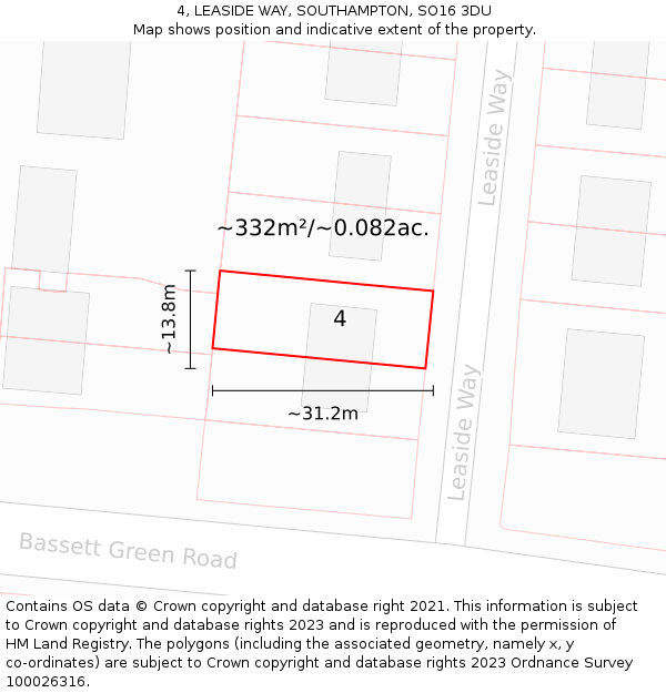 4, LEASIDE WAY, SOUTHAMPTON, SO16 3DU: Plot and title map