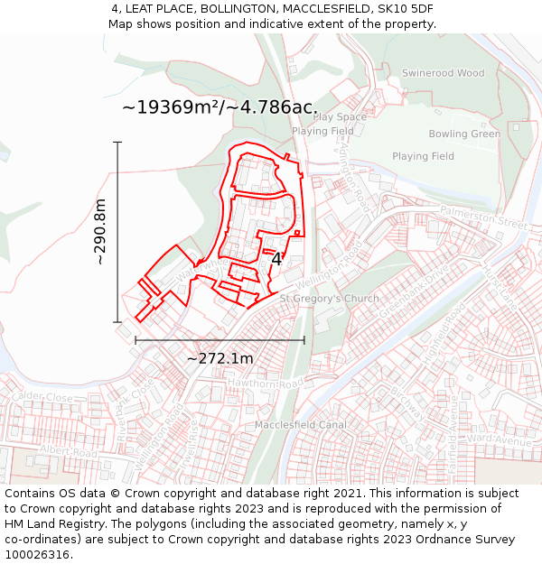 4, LEAT PLACE, BOLLINGTON, MACCLESFIELD, SK10 5DF: Plot and title map