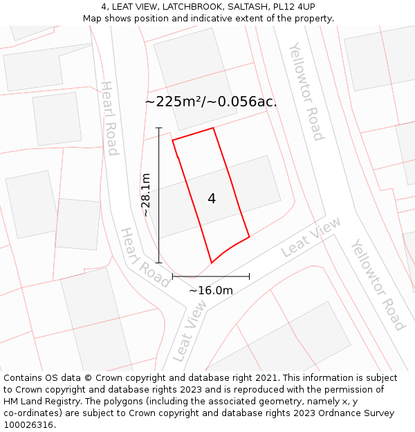 4, LEAT VIEW, LATCHBROOK, SALTASH, PL12 4UP: Plot and title map