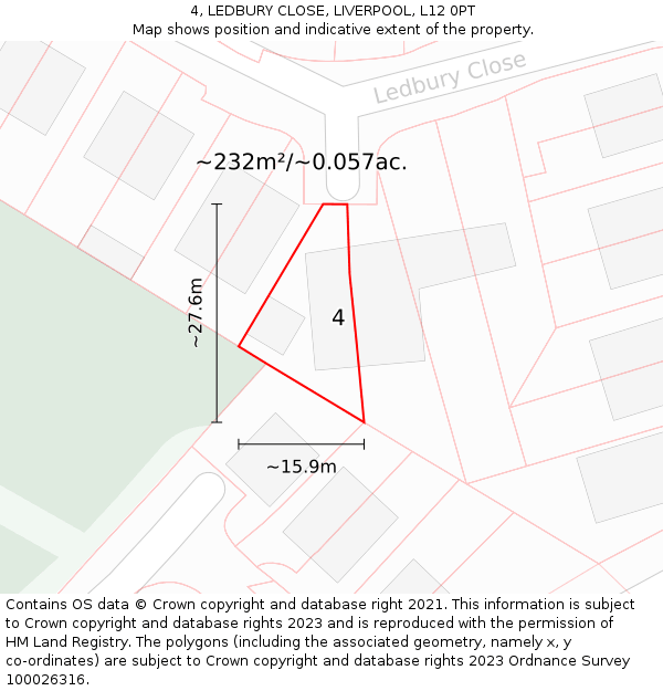 4, LEDBURY CLOSE, LIVERPOOL, L12 0PT: Plot and title map