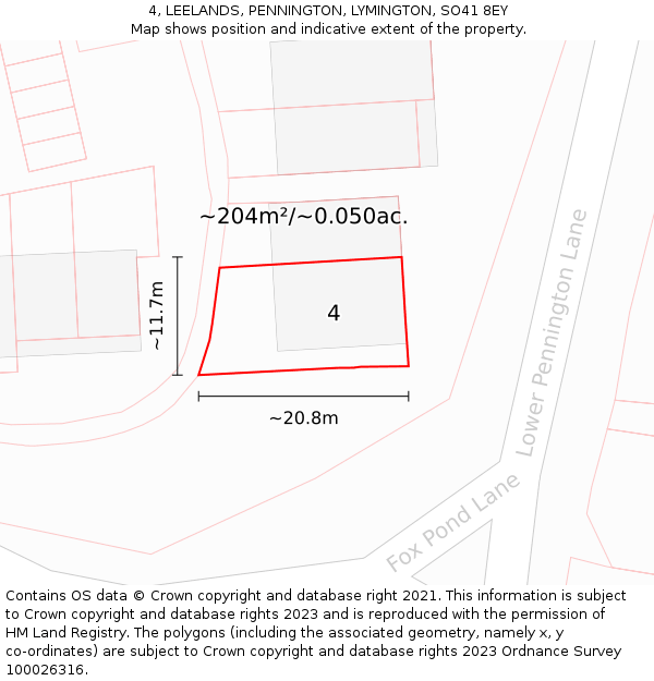 4, LEELANDS, PENNINGTON, LYMINGTON, SO41 8EY: Plot and title map