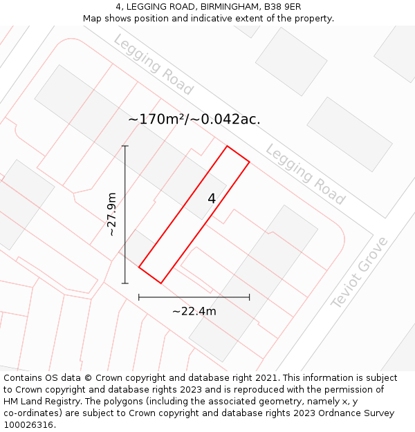 4, LEGGING ROAD, BIRMINGHAM, B38 9ER: Plot and title map