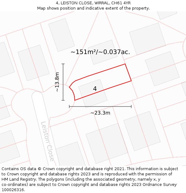 4, LEISTON CLOSE, WIRRAL, CH61 4YR: Plot and title map